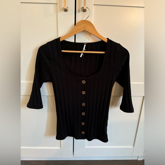 Free People Central Park Ribbed Top in Black Medium New without tags - Picture 2 of 6